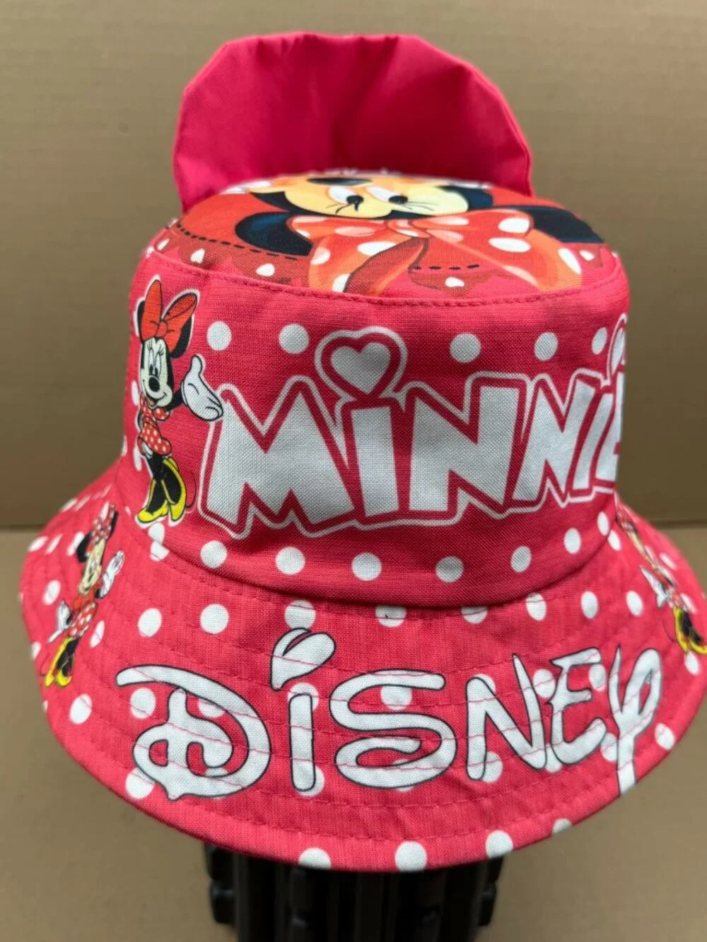 Disney Minnie Mouse Bucket Hat Pink White Polka Dot Summer Casual Cap One Size